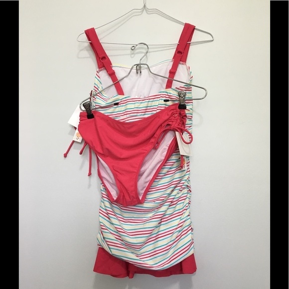 NWT Ruffle Multi Stripe Ruched Tankini - Picture 5 of 8